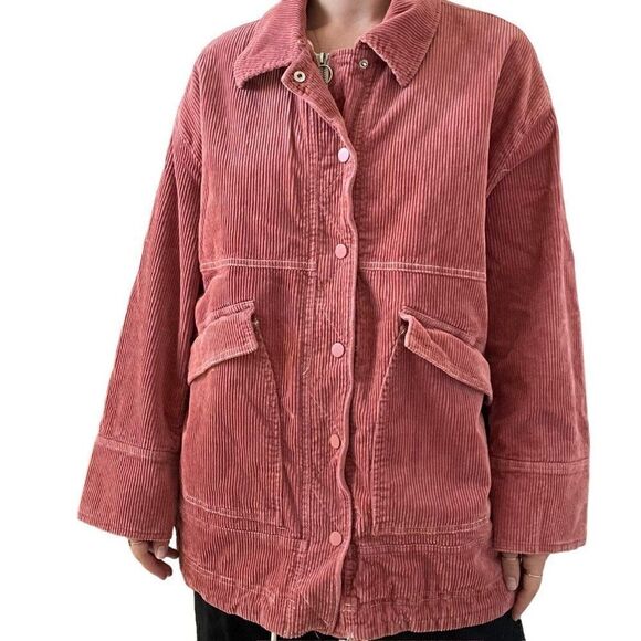 Free People We The Free Pink Corduroy Oversized Boxy Field Jacket Sz M - Picture 3 of 9